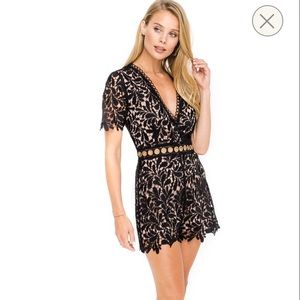 NWT ASTR black lace romper with nude lining